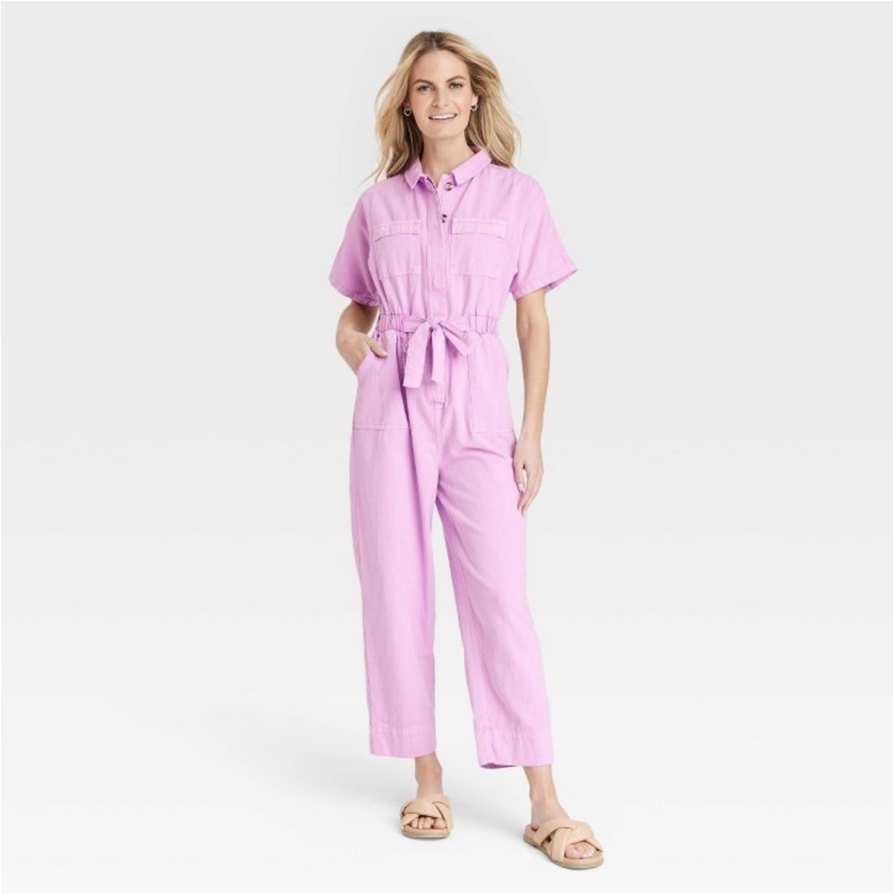 NWT Women's Short Sleeve Button-Front
Boilersuit - Universal Thread Pink